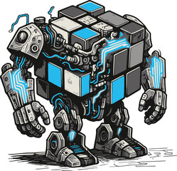 Robot cube object illustration