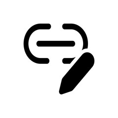 Black link icon with a pencil indicating editing or modification on a white isolated background image view