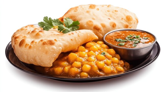 Golden chickpea curry with flatbreads vibrant food photography