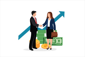 Work cheerful for both, business equality concept for infographics icon logo chart money cash vector illustration. Web banner between white background, between empty space