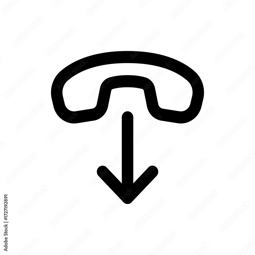 Poster black and white illustration of a phone receiver with an arrow pointing downward in simple design st