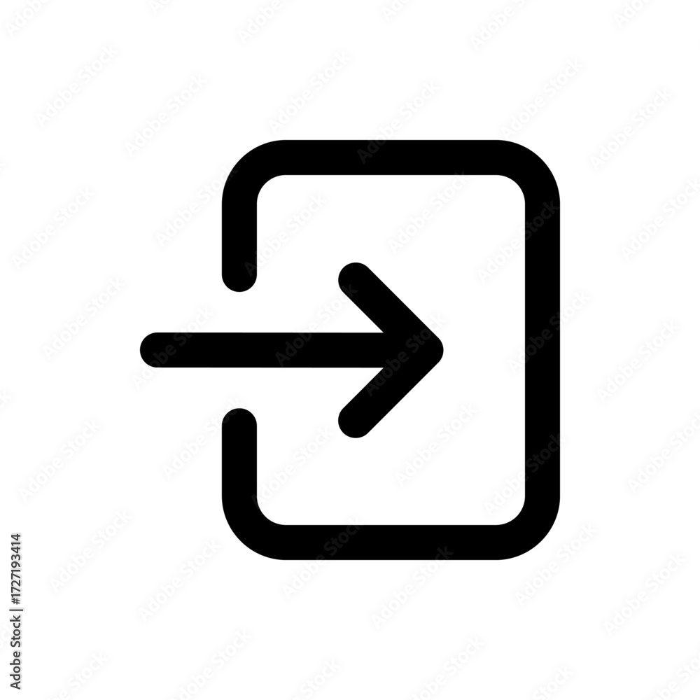 Aufkleber black arrow pointing right entering a rounded square symbolizing login or sign in interface element 