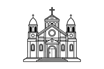 Ornate Catholic church building with cross and domes religious architecture