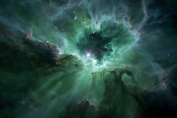 Grüner kosmischer Nebel mit Sternen 