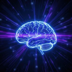 sci-fi holographic illustration of human brain photo