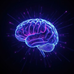sci-fi holographic illustration of human brain photo