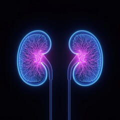 sci-fi holographic illustration of human kidneys photo