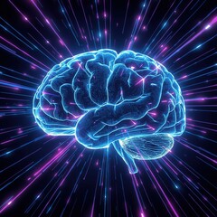 sci-fi holographic illustration of human brain photo