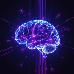 sci-fi holographic illustration of human brain photo