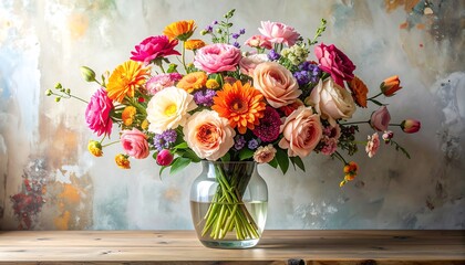 Vibrant flower bouquet in vase