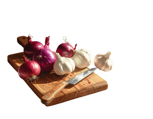 Rustic Kitchen Flat Lay with Onions and Garlic