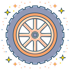 Fototapeta premium Fresh Clean Car Wheel Tire with Sparkling Elements Cartoon Illustration