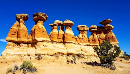Colorful sandstone formations against a clear sky