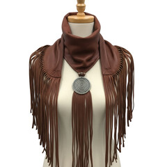 Brown western scarf with bolo tie pendant isolated on transparent background