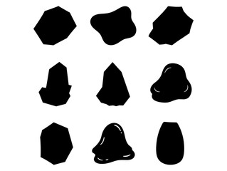 Abstract Organic Shapes, Blobs, And Irregular Forms In Black Silhouette On White Background