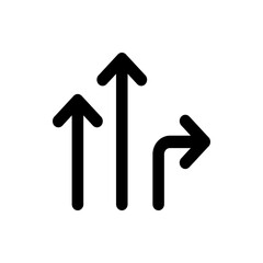 Three black arrows pointing upwards and right indicating direction and navigation on a white background plane