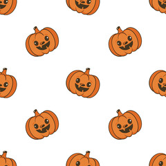 Halloween cartoon pumpkins seamless pattern, Kawaii Pumpkin