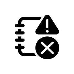 A black and white illustration of a computer error message with a triangle and an x symbol shown clearly