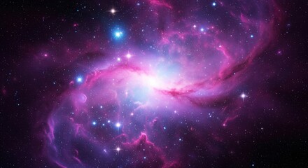  Colorful Galaxy and Nebula. A captivating cosmic scene depicting a galaxy and nebula painted in shades of purple, pink, and blue, with a burst of bright light at the center and scattered stars