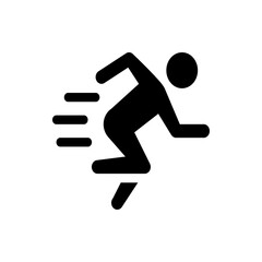 A simple black silhouette of a person running with motion lines indicating speed and forward movement icon