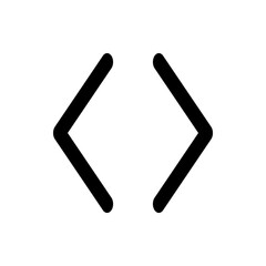 A simple depiction of two angled brackets facing each other on a plain white background in a minimalist style
