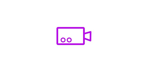 Video camera animated outline icon with alpha channel. Video camera 4k motion design animation for web, mobile and ui design on white backgroun