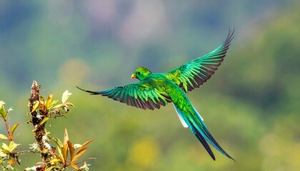 Vibrant parrot in flight