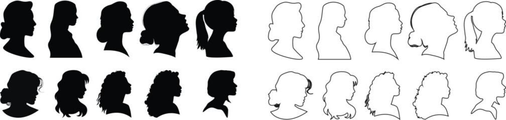 People line art Icon. Profile and people silhouette collection. User profile symbol. Group of people or group of users collection. Perfect can use in demographic, social media, and team concept.