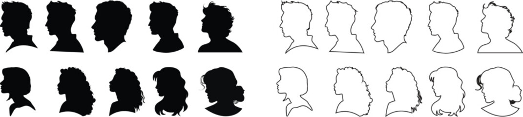 People line art Icon. Profile and people silhouette collection. User profile symbol. Group of people or group of users collection. Perfect can use in demographic, social media, and team concept.