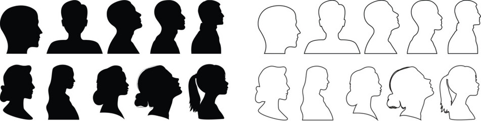 People line art Icon. Profile and people silhouette collection. User profile symbol. Group of people or group of users collection. Perfect can use in demographic, social media, and team concept.