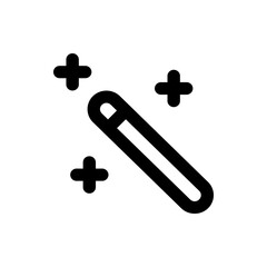 Obraz premium A simple black and white icon depicting a magic wand surrounded by sparkling stars on a white background