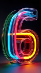 Colorful neon number six