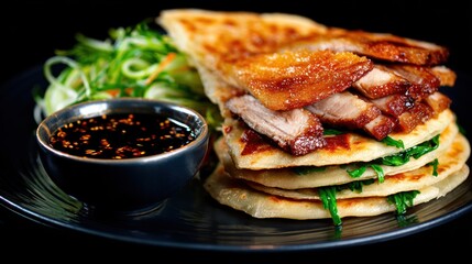 Crispy roasted pork panini stack