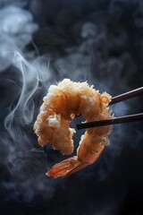 Crispy fried shrimp with smoke