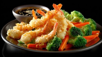 Crispy fried shrimp with vegetables
