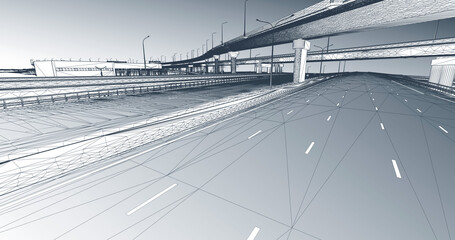 3D Wireframe Model of a Highway Interchange with Overpasses – BIM Civil Engineering Visualization
