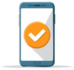 Smartphone Showing Orange Check Mark. Confirmation, Approval, Success concept