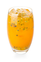 Tasty passion fruit drink in glass isolated on white
