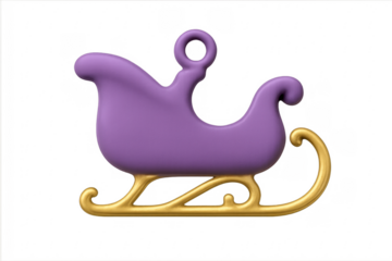 Purple and gold christmas sleigh ornament with loop