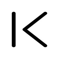 A minimalist abstract representation featuring a bold vertical line and an angled chevron shape in black color