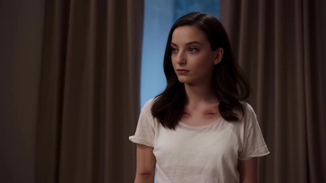 Young amputee woman standing with prosthetic leg