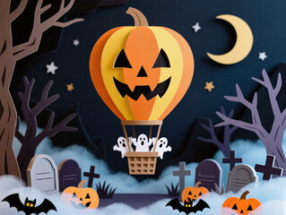 Ghostly Ride – Halloween Paper Cut Hot Air Balloon.