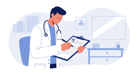 Caring doctor prescribing medication with focused attention for health and wellness, a modern medical professional providing expert healthcare services today