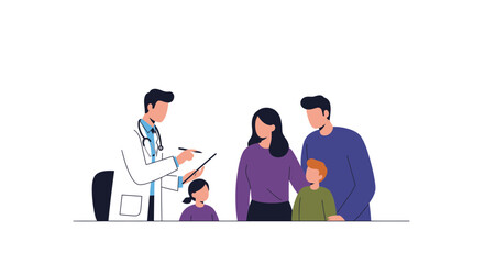 Family medical checkup with friendly doctor, ensuring healthy future and well-being, offering peace of mind and expert care for your loved ones