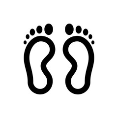 Two stylized footprints in black and white showing toes and foot shape on a plain white background simple art