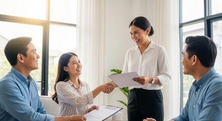 Asian Business Team Meeting and Shaking Hands