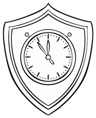 Clock on Shield Drawing Time Management Deadlines Protection Cartoon Sketch Artwork Clip Art Design Element Illustration