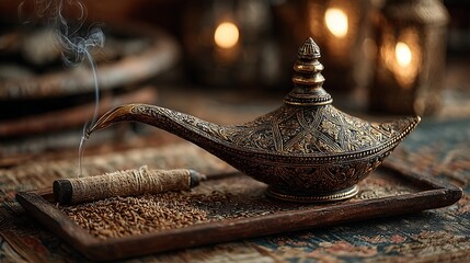 Ornate vintage genie lamp design high resolution picture