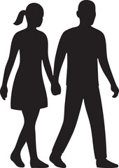 Silhouette of a couple walking and holding hands, black vector illustration of people, Silhouettes