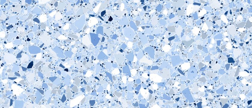 Abstract seamless pattern of various shades of blue and white speckled fragments